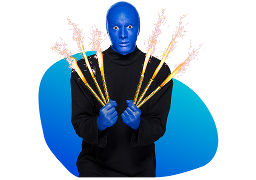 Blue Man con bengalas de fiesta