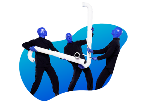 Trio de Blue Men con el Drumbone