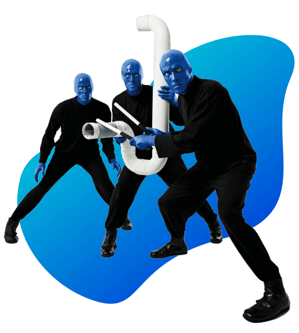 Blue Man Group holding the Drumbone